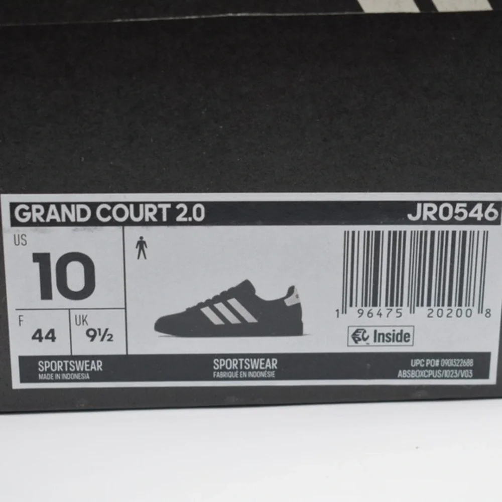 Adidas Grand Court 2.0 Sneakers Men's Size‎ 10 Shoes Black White NIB NEW JR0546